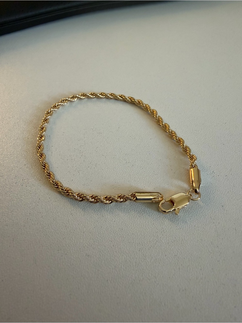 Elegant Gold Tone Rope Chain Bracelet, 8in, New